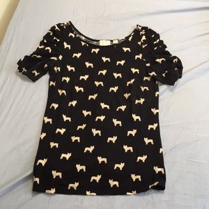 Ruched Sleeve Top with French Bulldog Print